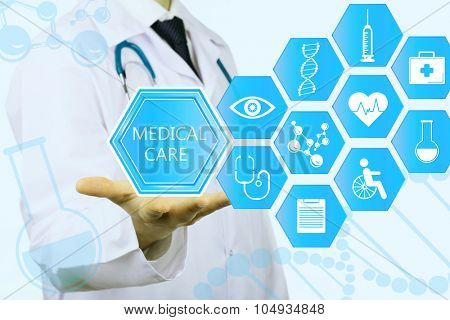 Medical doctor working with healthcare icons. Modern medical technologies concept