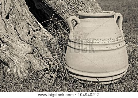 One Big Ancient Ceramic Pot Closeup