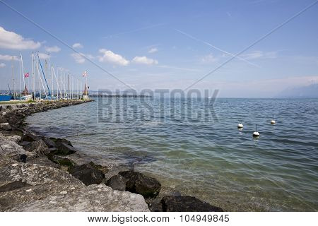 View on the geneva lake - lac Leman - on a sunny day