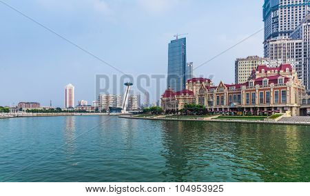 Beautiful Night View Of The Haihe River In Tianjin , China