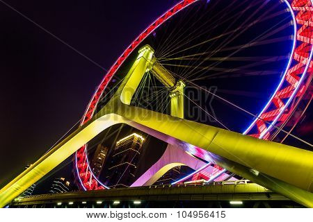 Beautiful Night View Of The Haihe River In Tianjin , China