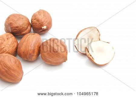 Some Delicious Hazelnuts On White