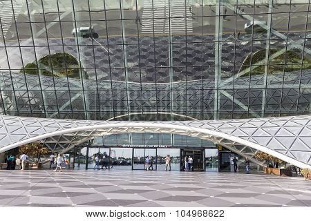 View Of Tourists Coming Out Of The Airport In Baku, Azerbaijan.