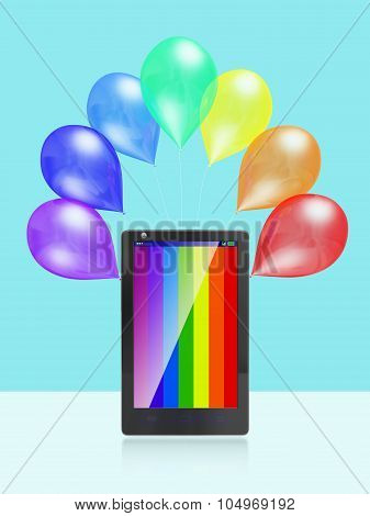 Colorful Stripes Mobile Screen and Balloons