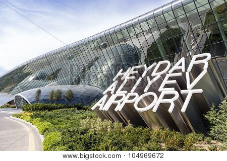 View Of The Heydar Aliyev International Airport Sign, In Baku, Azerbaijan. The Airport Is The Home O
