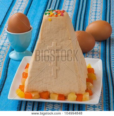 Traditional Curd Easter Cake And Eggs