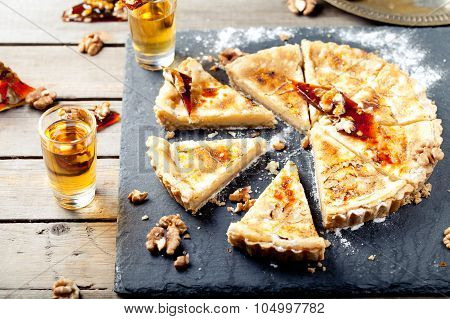 White chocolate, rum and caramel tart