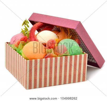 Spa Accessories In The Present Box Isolated On White