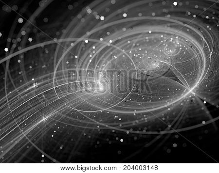 Interstellar trajectories in space texture black and white computer generated abstract background 3D rendering