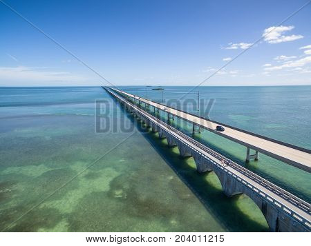 Aerial view along the seven mile bridge of US1 to the florida keys