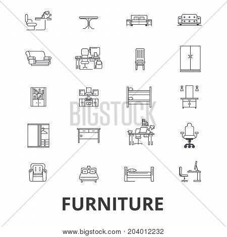 Furniture, furniture design, interior, chair, office furniture, living room line icons. Editable strokes. Flat design vector illustration symbol concept. Linear signs isolated on white background
