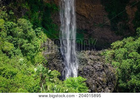 Scenic Chamarel Waterfall In Mauritius Island