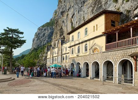 MONTENEGRO, DANILOVGRAD - AUGUST 10, 2017: View of the male Orthodox monastery Ostrog interesting place
