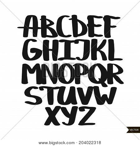 Alphabet letters.Black handwritten font drawn with liquid ink and brush.Calligraphic script