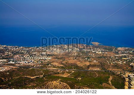 Panorama of Northen Cyprus from the top of Saint Hilarion Castle at Kirenia Northen Cyprus