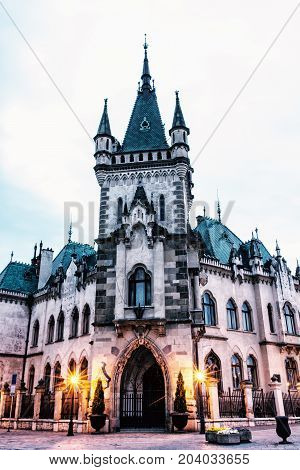Beautiful Jakab's palace in Kosice city Slovak republic. Evening photo. Architectural scene. Beauty photo filter.