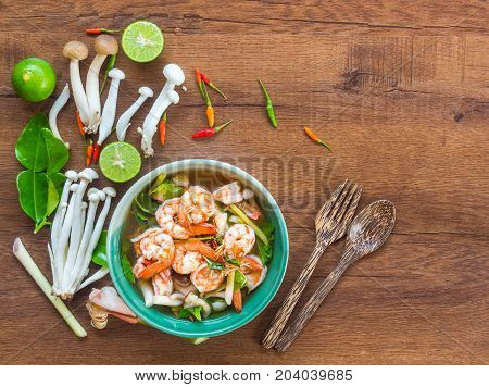Spicy and sour soup with fresh shrimps Thai style food Tom yum kung