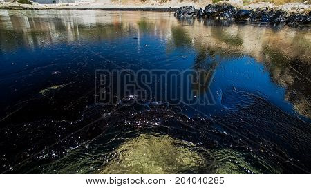 Oil, Leaked From A Sinked Ship, Come Ashore In Salamina Island Near Athens, After An Old Tanker Sank