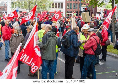 BERLIN - MAY 01 2015: Members of trade unions and the workers hold a rally on the occasion of Labour Day.