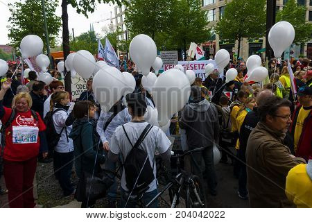 BERLIN - MAY 01 2015: Members of trade unions and the workers hold a rally on the occasion of Labour Day.