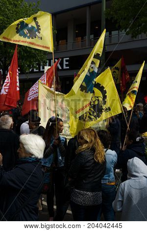 BERLIN - MAY 01 2015: Members of trade unions and the workers hold a rally on the occasion of Labour Day.