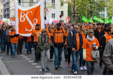 BERLIN - MAY 01 2015: Members of trade unions and the workers hold a rally on the occasion of Labour Day.