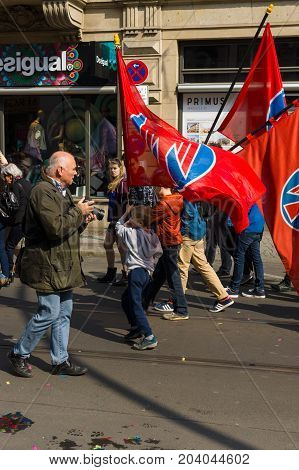BERLIN - MAY 01 2015: Members of trade unions and the workers hold a rally on the occasion of Labour Day.