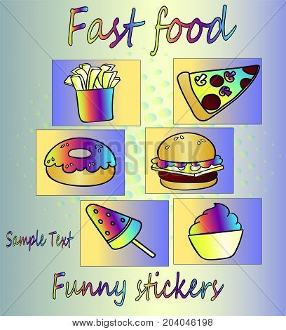 Fast food stickers - a set of bright neon stickers.