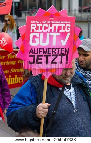 BERLIN - MAY 01 2015: Members of trade unions workers and employees at the demonstration on the occasion of Labour day.