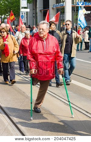 BERLIN - MAY 01 2015: Members of trade unions workers and employees at the demonstration on the occasion of Labour day.