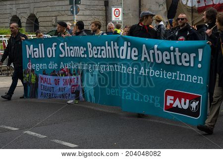 BERLIN - MAY 01 2015: Members of trade unions workers and employees at the demonstration on the occasion of Labour day.