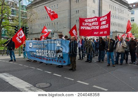 BERLIN - MAY 01 2015: Members of trade unions workers and employees at the demonstration on the occasion of Labour day.