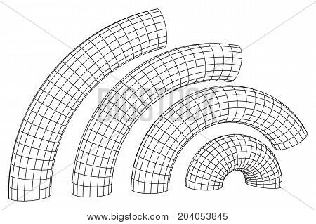 Wireframe Mesh Bend Column. Connection Structure. Digital Data Visualization Concept. Vector Illustration.