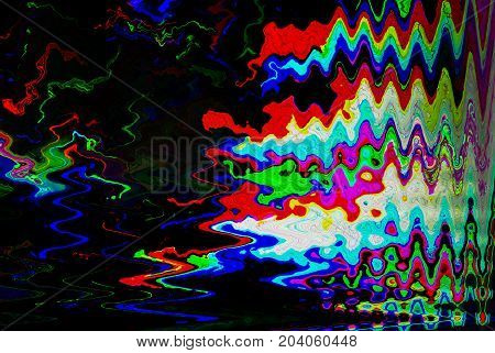 Glitch psychedelic background. Old TV screen error. Digital pixel noise abstract design. Broken pixels glitch. Television signal fail. Technical problem grunge wallpaper. Colorful noise rerto