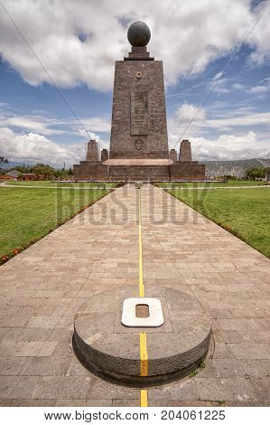 March 2 2017 Quito Ecuador: the monument marking the zero latitude in the Mitad del Mundo