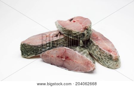 Slice Raw Fish From Fresh Meal On White