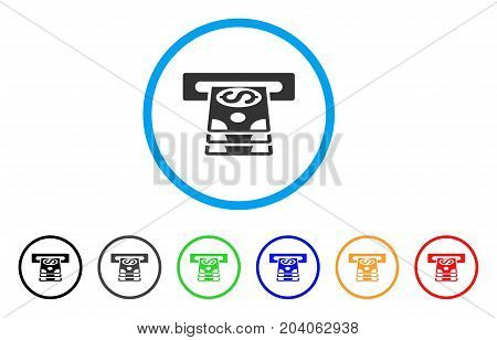 Bank Cashpoint icon. Vector illustration style is a flat iconic bank cashpoint gray rounded symbol inside light blue circle with black, gray, green, blue, red, orange color versions.