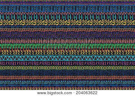 Tribal pattern. Embroidery ornament. Ethnic style. Fabric design effect texture. Boho fashion. Traditional textile. Vector seamless pattern for fashion design interior or printed products.