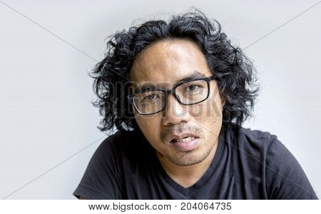 Asian Man Face Action On White