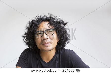 Asian Man Face Action On White