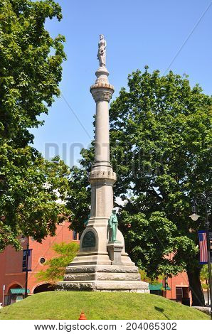 WATERTOWN, NY, USA - AUG. 16, 2012: Soldiers' and Sailors' Monument in Public Square in downtown Watertown, Upstate New York, USA.