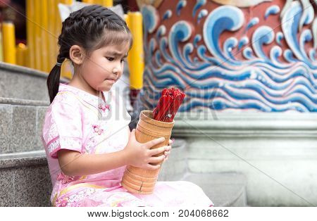 Asian Thai Girl Worry Action And Use Predict Future
