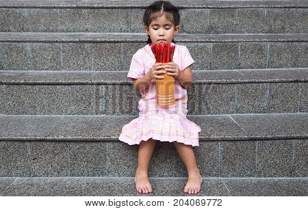 Asian Thai Girl Worry Action And Use Predict Future