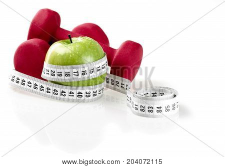 Tape dumbbells sport white objects background nobody