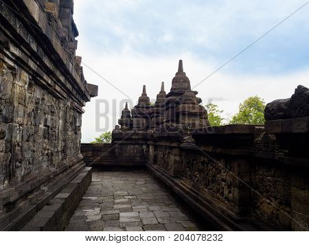 Stoned path at Prambanan temple near Yogyakarta on Java island Indonesia.