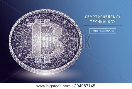 Bitcoin digital currency vector icons and symbols. Crypto currency token coins with bitcoin symbol. Peer to peer network digital payment system. Blockchain concept.