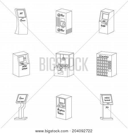 ATM, coffee machine, information apparatus and other types of terminals. Terminals set collection icons in outline style isometric vector symbol stock illustration .