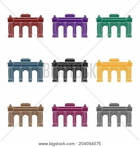 The Belgian arch monument.The dark Belgian wolf. Belgium single icon in black style vector symbol stock  illustration.