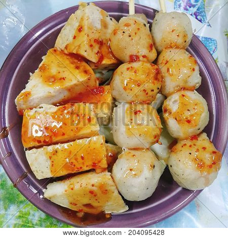 Tendon pork balls grill with sauce delicious