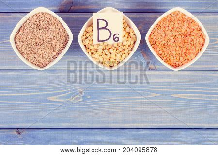 Vintage Photo, Products And Ingredients Containing Vitamin B6 And Dietary Fiber, Healthy Nutrition